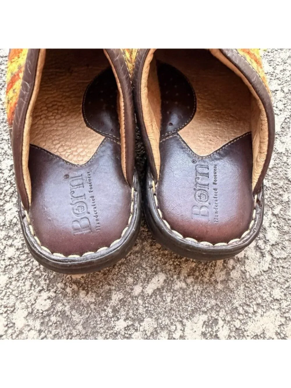 Born Womens Clogs shoes Size 6 Wool Leather Handmade Guc Print Y2K Vintage